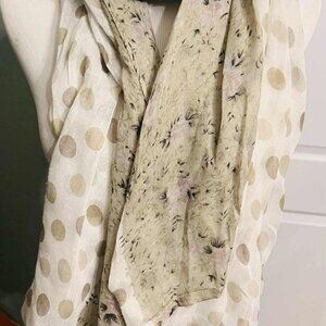 Handmade Large Viscose Scarf – Polka Dots & Florals Elegance-NWT